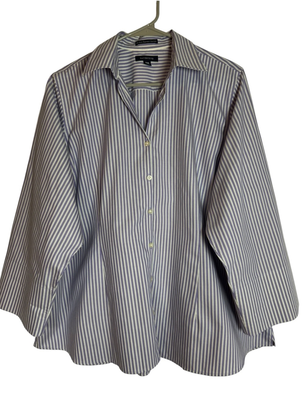 Lands' End Women’s No Iron Cotton Lavender & White Stripe Button-Down 20W Shirt